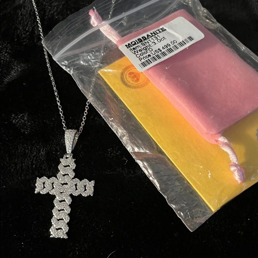 Diamond Cross Pendant Necklace - Silver Tone - Picture 1 of 4